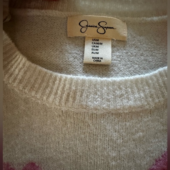 Jessica Simpson Cream White Crop Sweater with Pink Bow - Picture 2 of 4